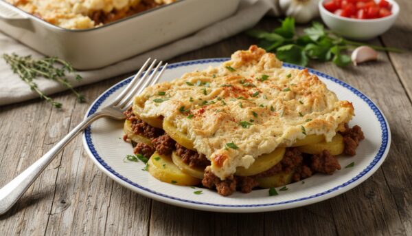 Recept za musaku sa krompirom, priprema preliva, pečenje i sečenj