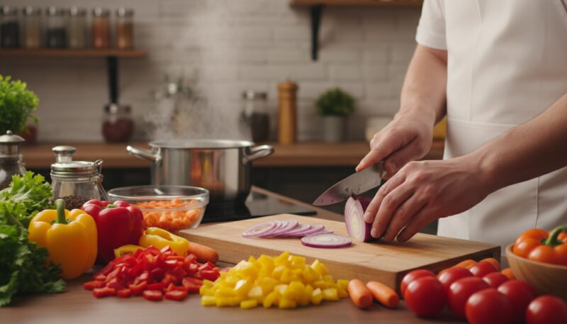 sečenje crnog luka i priprema povrća za riblju čorbu sečenje crnog luka i priprema povrća za riblju čorbu